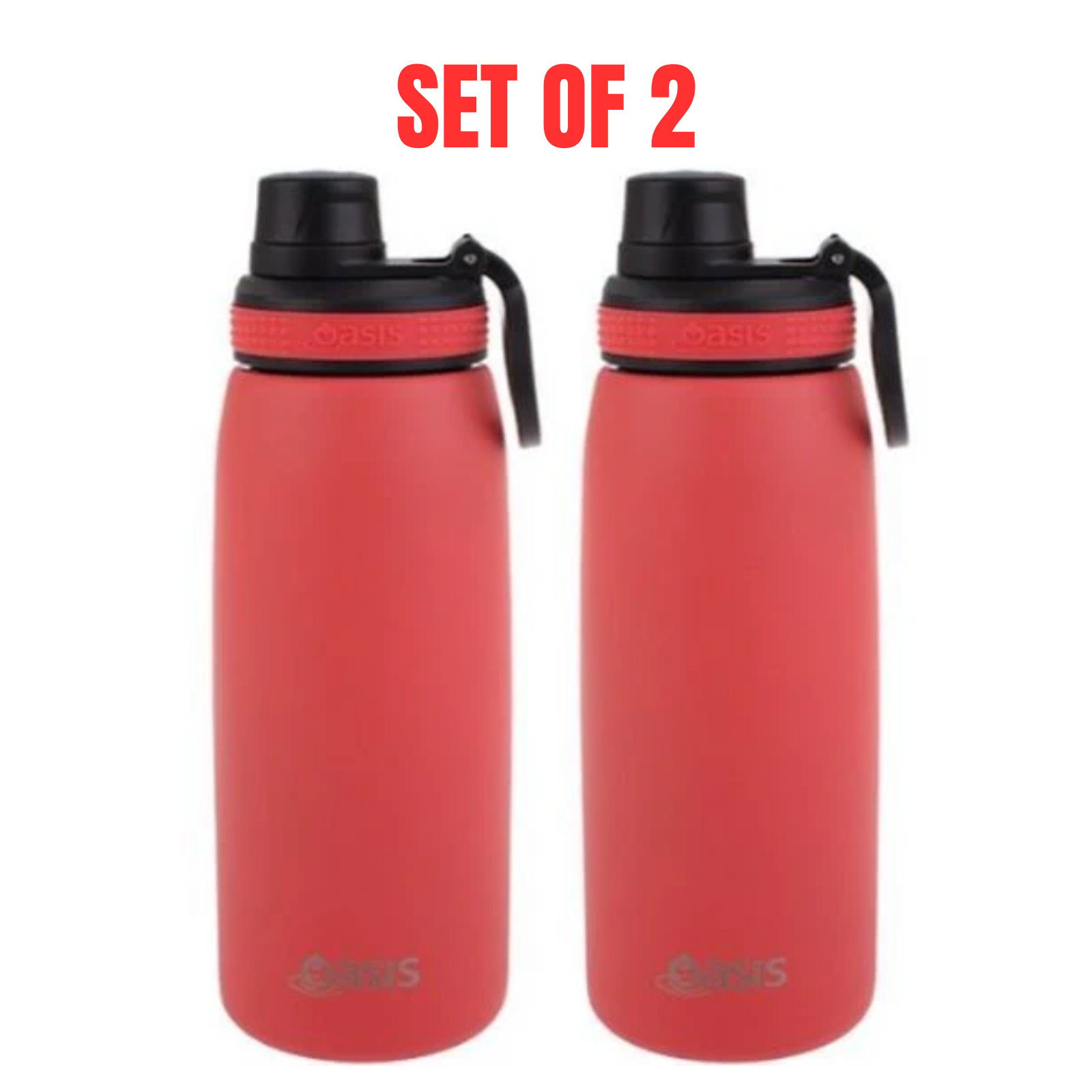 2 x Oasis Insulated Sports Bottle W/ Screw Cap Double Wall Stainless Steel 780ml Coral