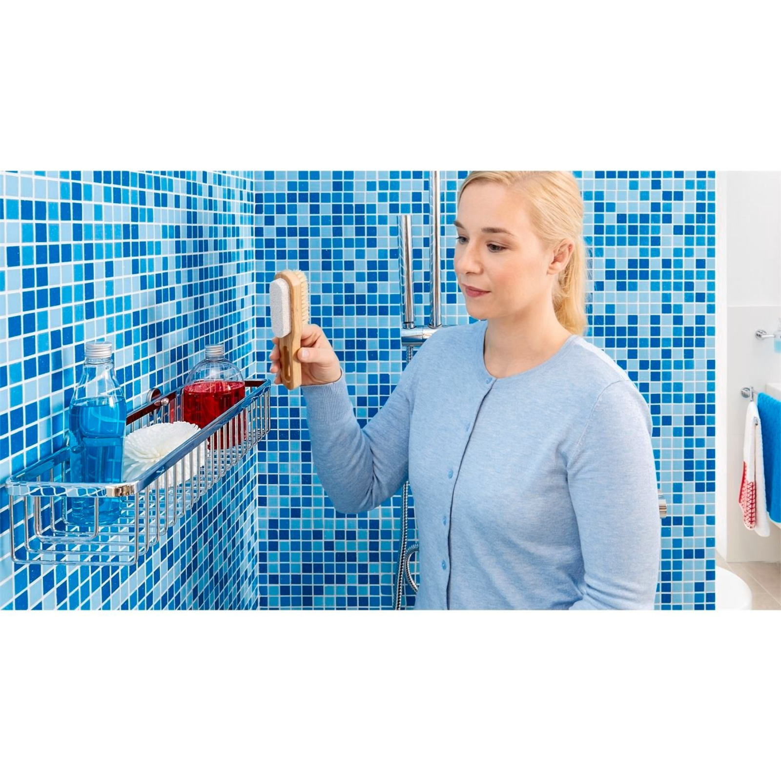 tesa Aluxx Bathroom Storage Basket Wide Shower Caddy Rack Wall Organiser, Chrome