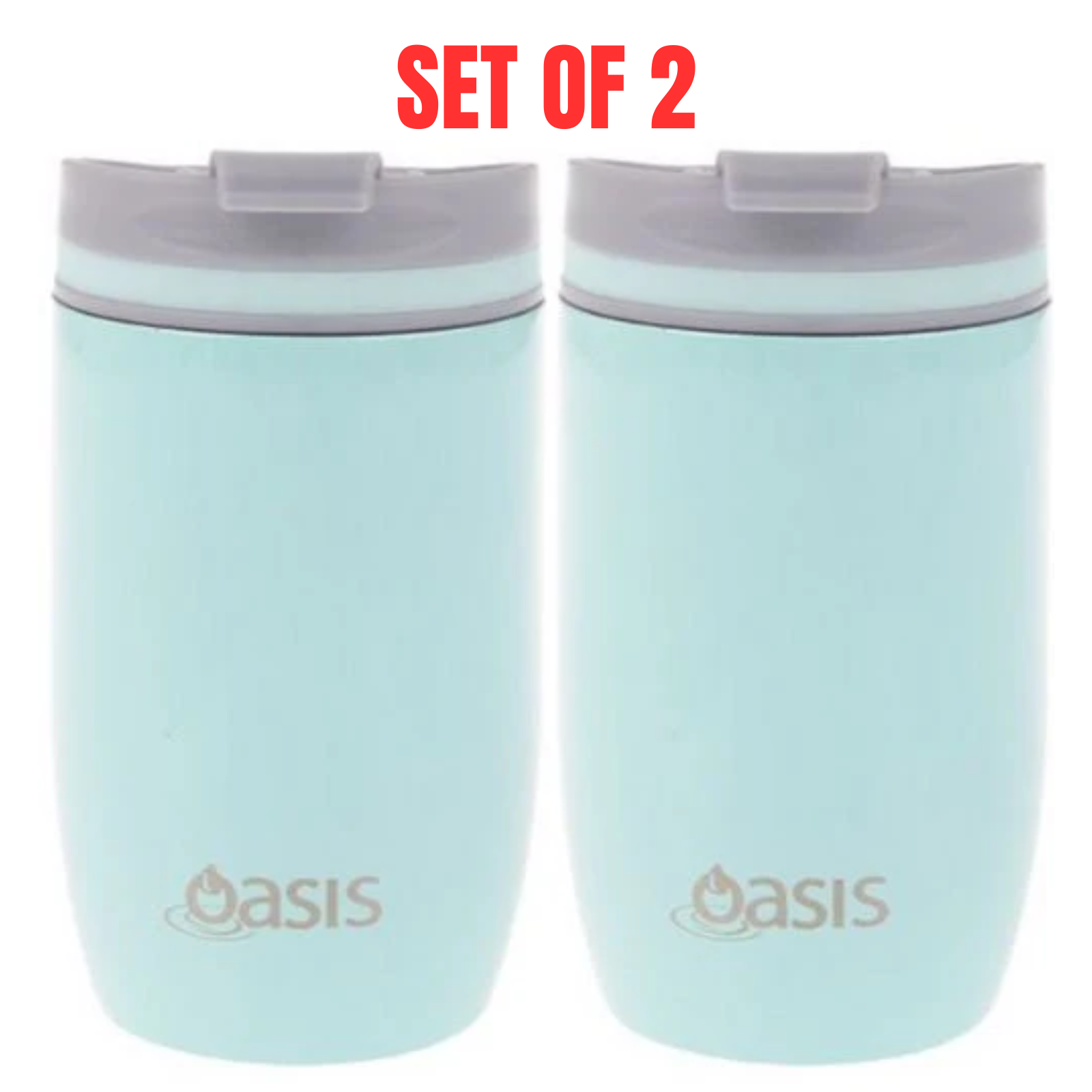 2 X Insulated Travel Double Wall Cup Stainless Steel Oasis 300ml - Spearmint