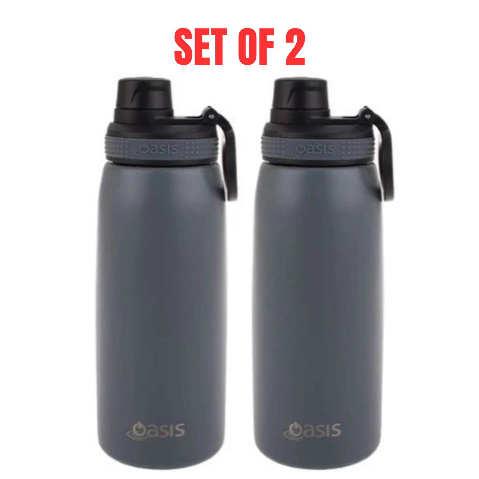 2 x Oasis Insulated Sports Bottle W/ Screw Cap Double Wall Vacuum Flask 780ml - Steel