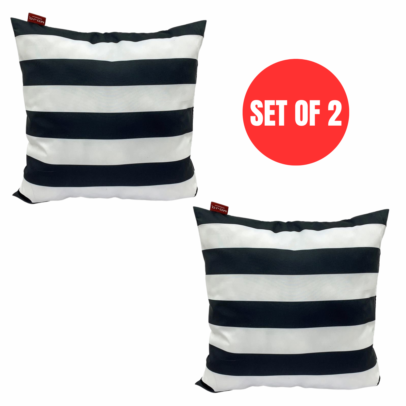 2 x Mojo Cushion Cover Throw Pillow Case 45x45cm, Striped Design - Black & White