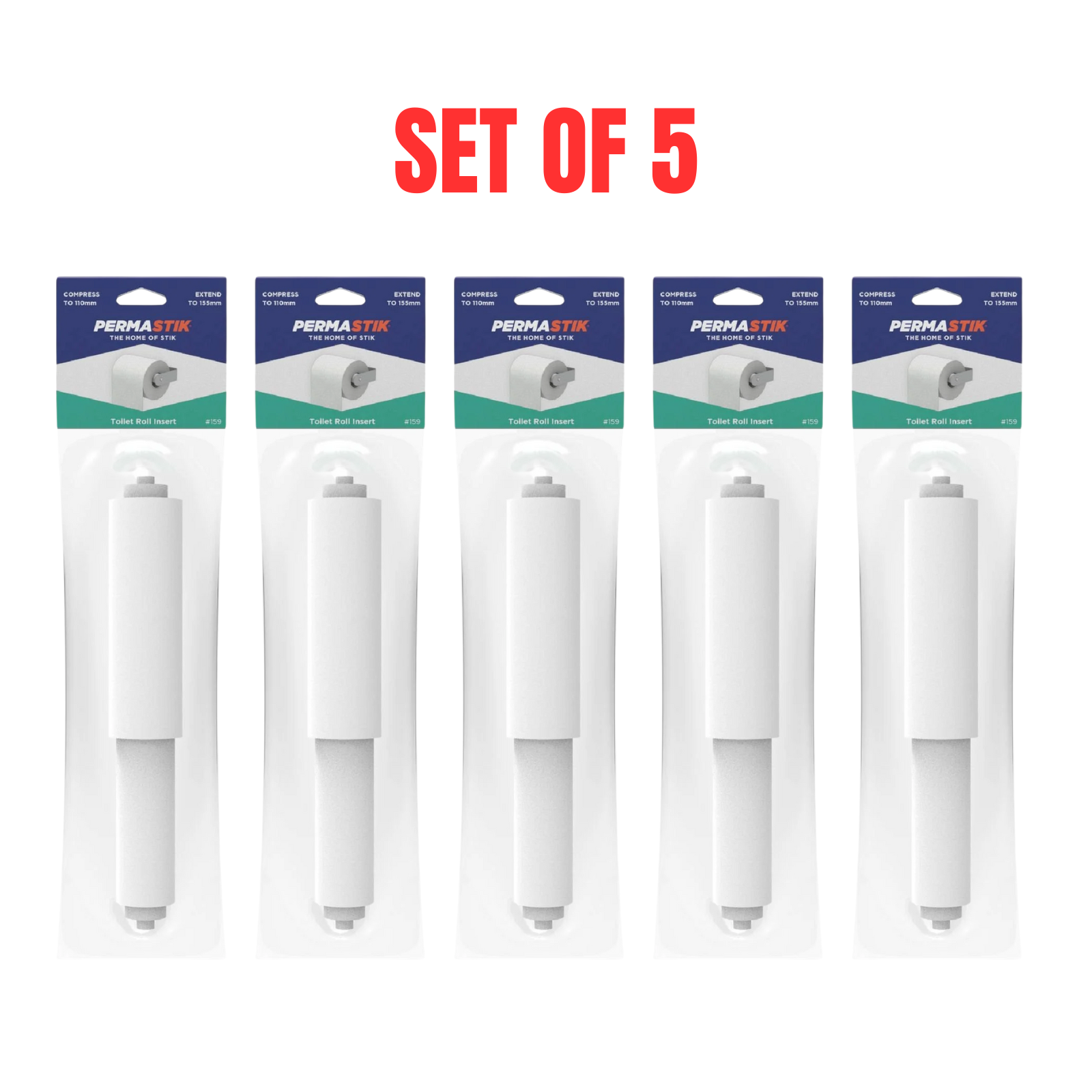 5 x Permastik Toilet Roll Insert with Internal Spring Mechanism - White