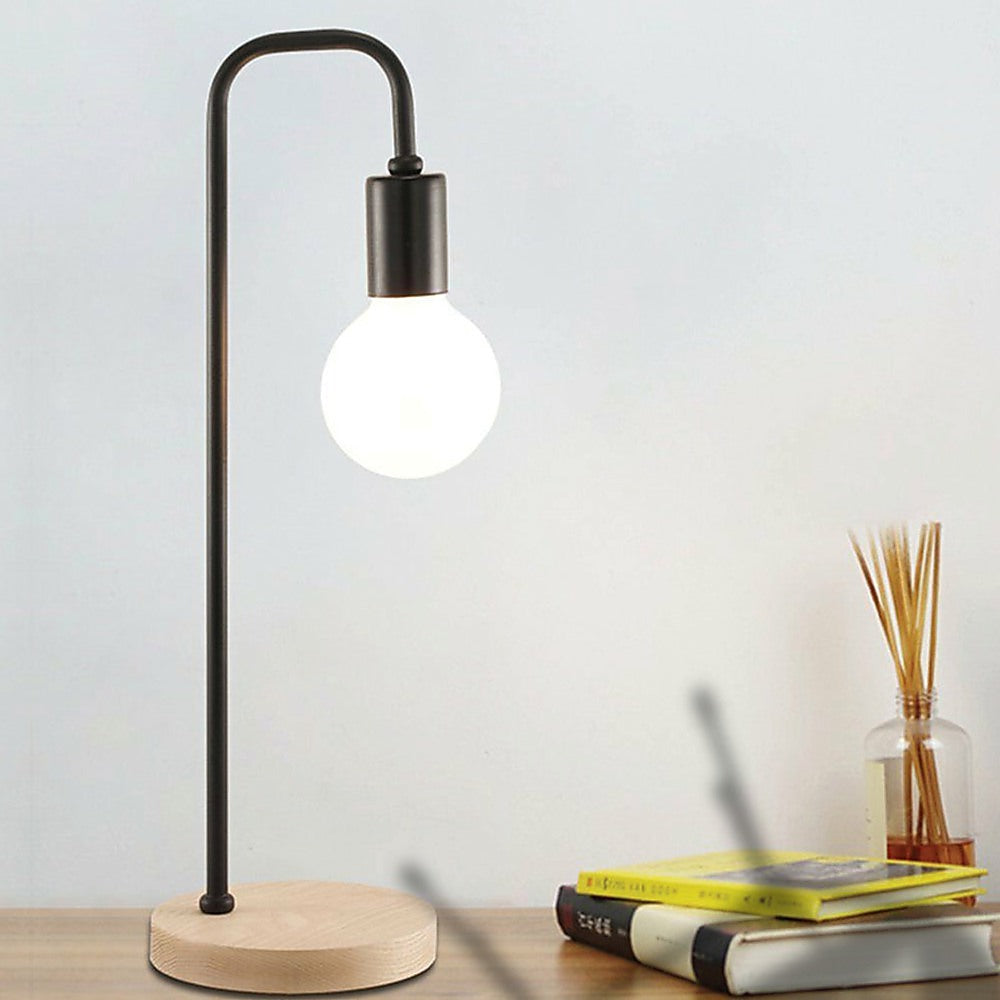 Table Lamp Timber Base Modern Bedside Bedroom Lamps Reading Desk Light - Black