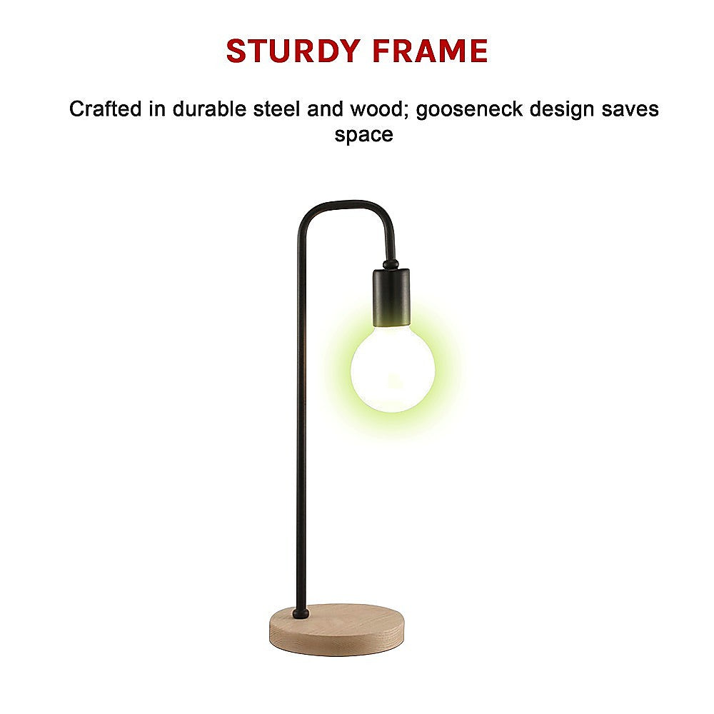 Table Lamp Timber Base Modern Bedside Bedroom Lamps Reading Desk Light - Black