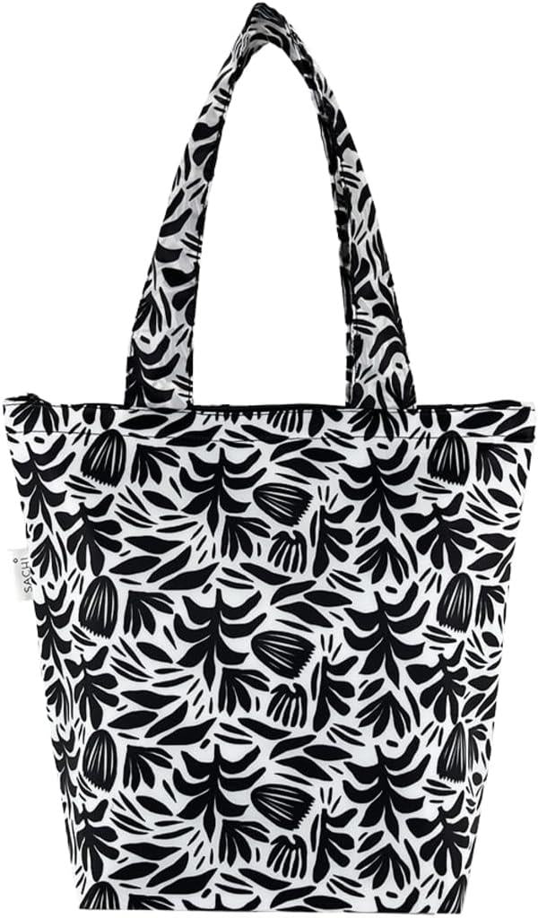2x Sachi Insulated Market Tote – Eco-Friendly & Durable Monochrome Blooms Print