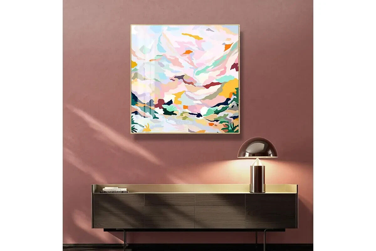 50cmx50cm Abstract Pink Mountain Hand Painted Style Gold Frame Canvas Wall Art