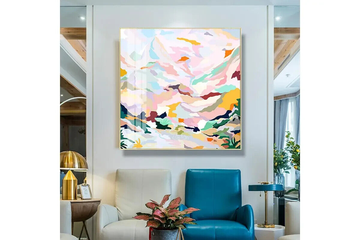 50cmx50cm Abstract Pink Mountain Hand Painted Style Gold Frame Canvas Wall Art