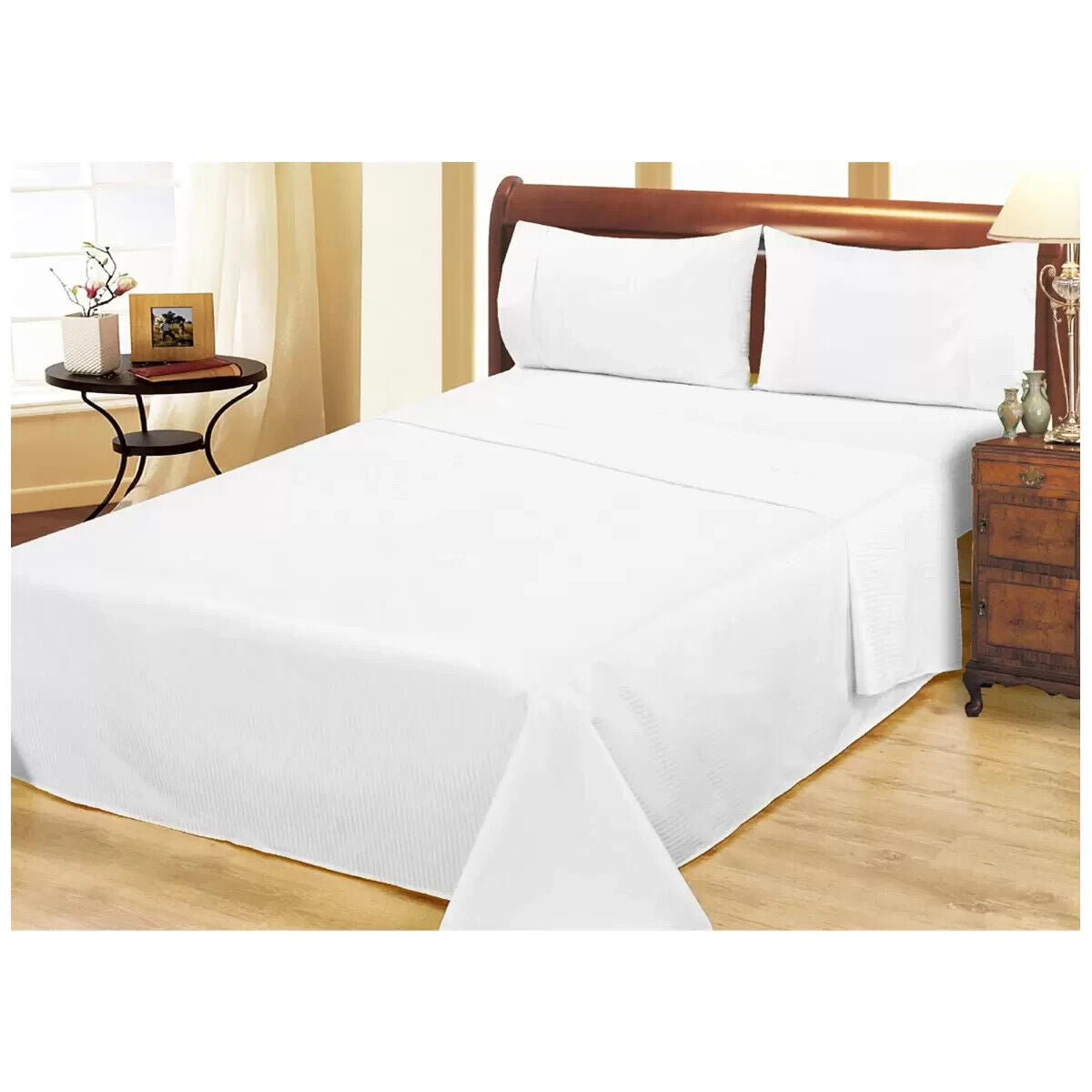 Ramesses 1000 TC Pima Cotton Narrow Stripe Queen Sheet Set White