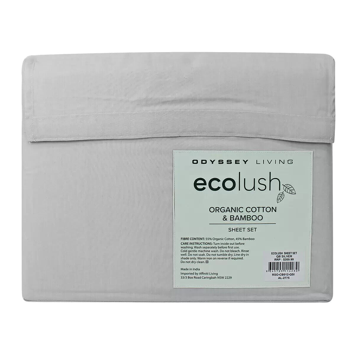Odyssey Living Eco Lush Organic Cotton and Bamboo King Sheet Set Silver