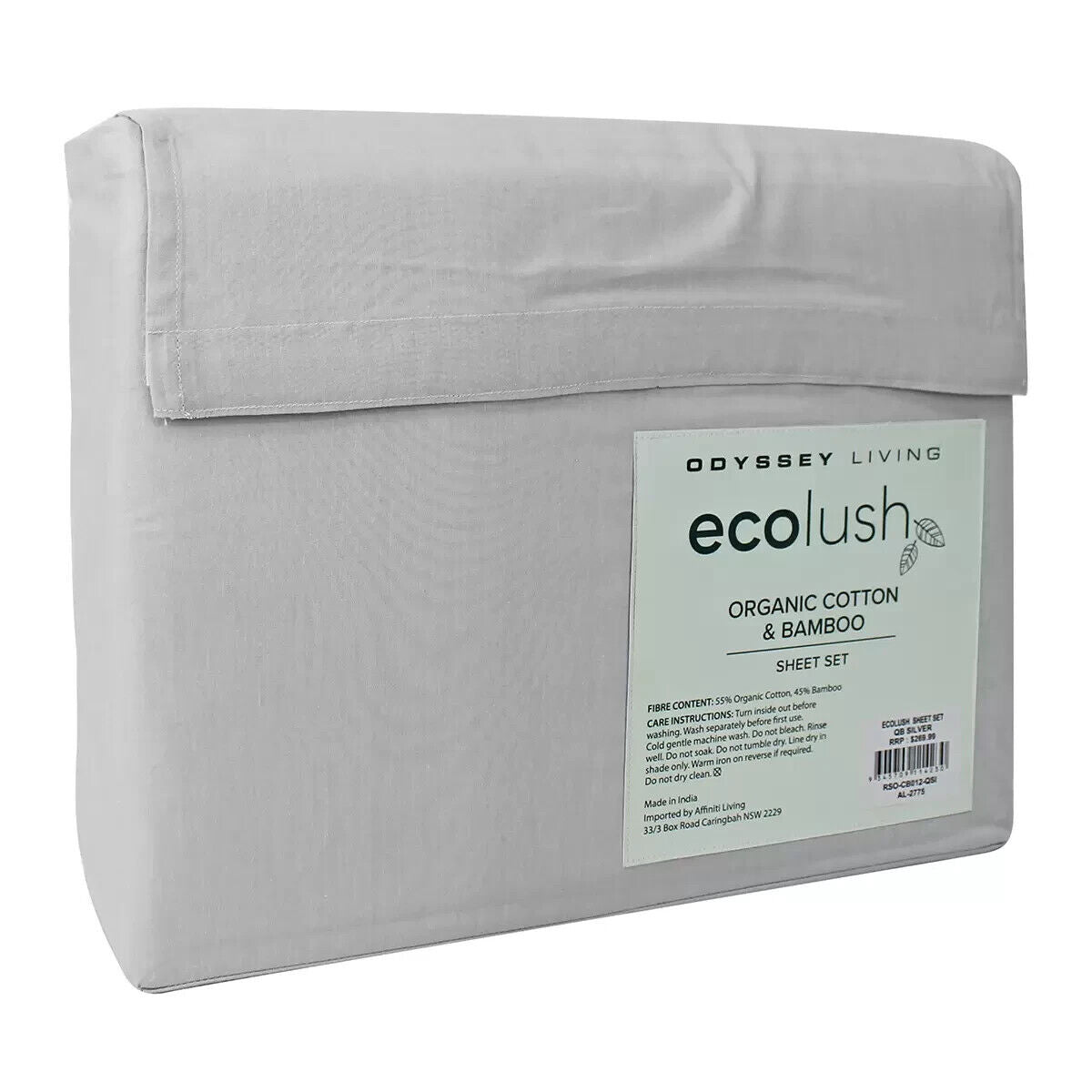 Odyssey Living Eco Lush Organic Cotton and Bamboo King Sheet Set Silver