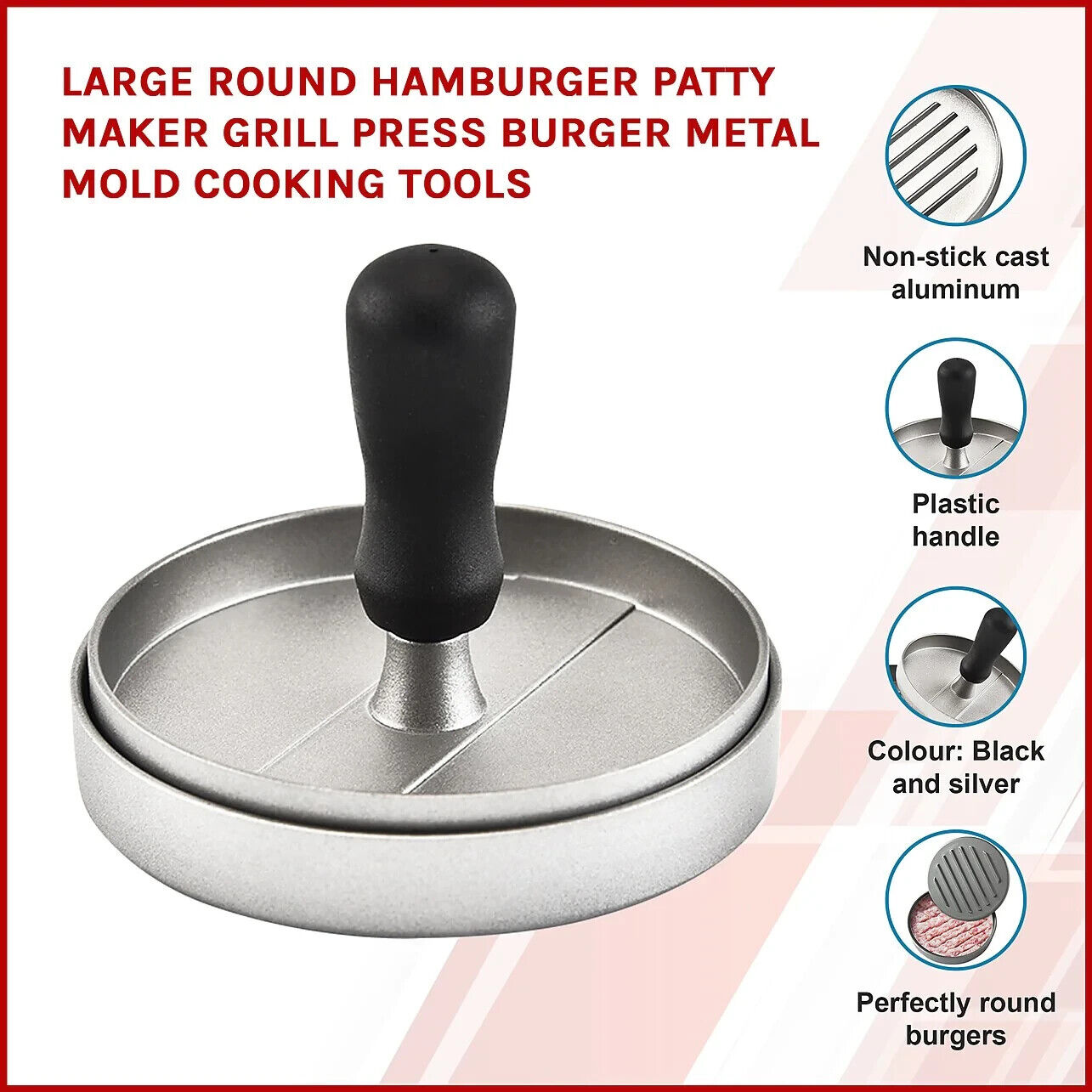 Large Round Hamburger Patty Maker Grill Press Burger Metal Mold Cooking Tools