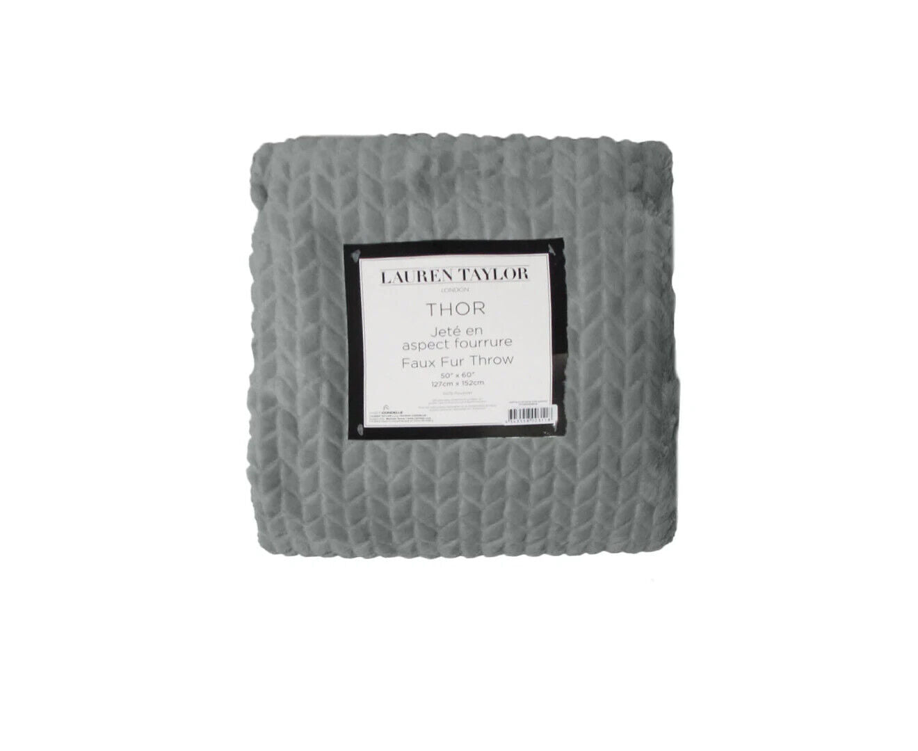 Herringbone Faux Fur Throw Rug Grey