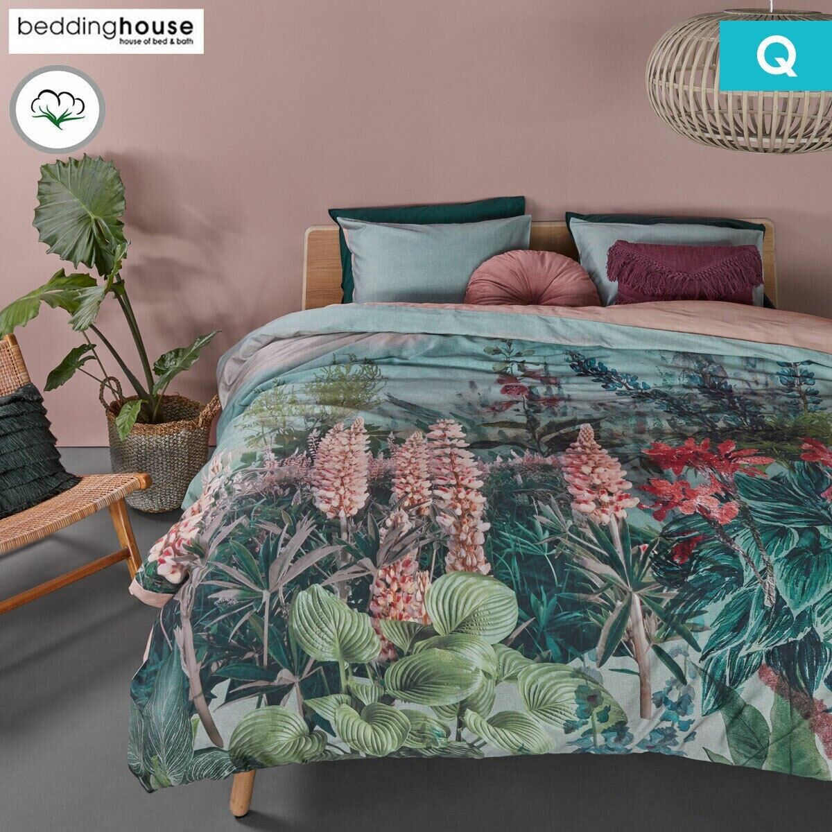 Bedding House Lupine Green Cotton Sateen Quilt Cover Set Queen