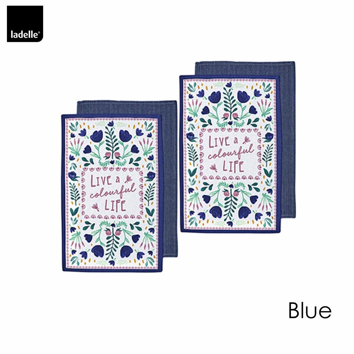 Ladelle Villa Set of 4 Cotton Kitchen Towels Blue