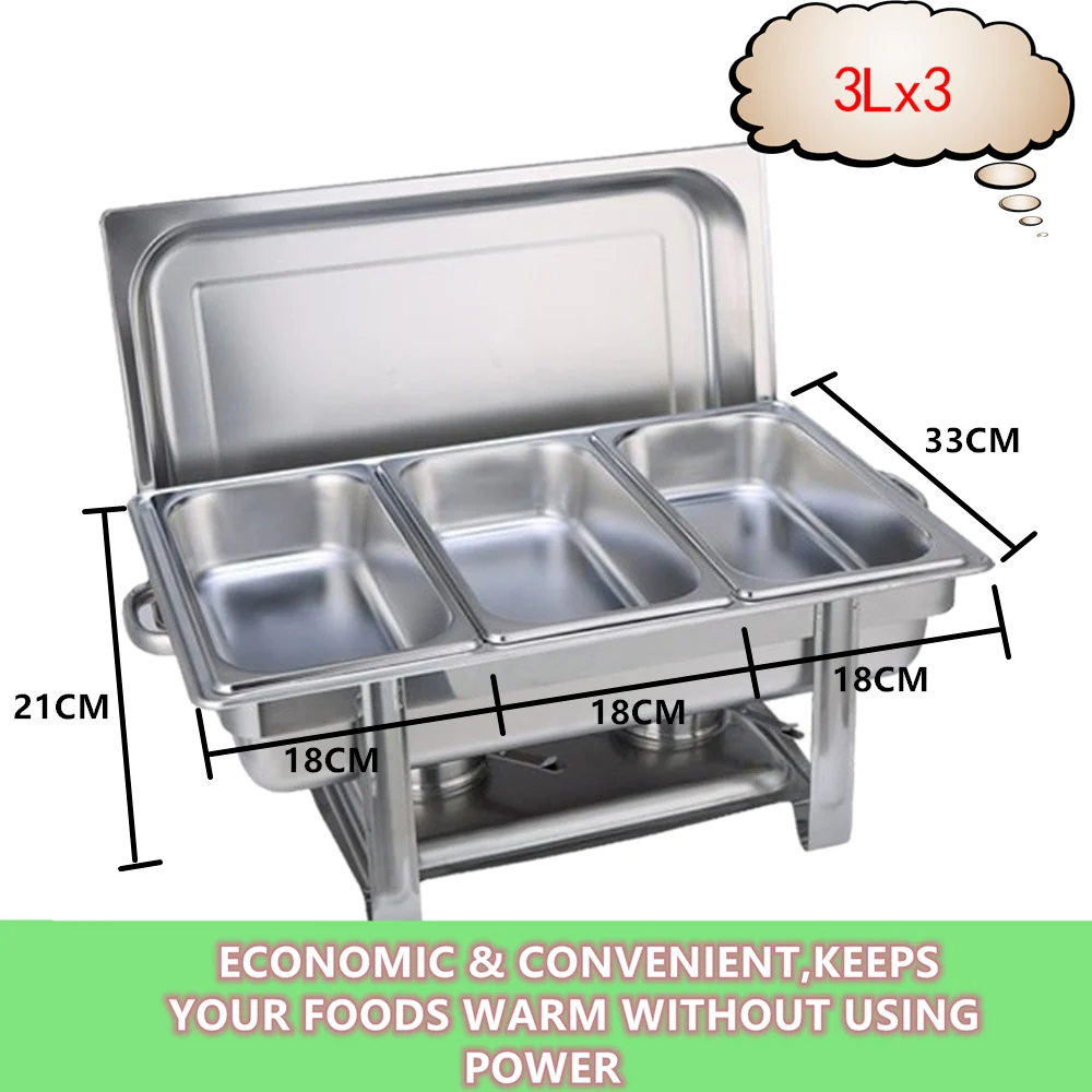 9L Chafing Dish Set Buffet Pan Bain Marie Bow Stainless Steel Food Warmer(3*3L)