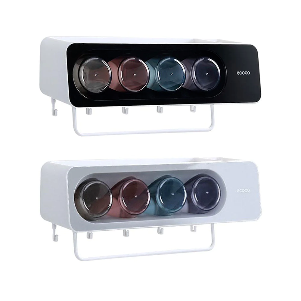 Ecoco Wall-Mounted Toothbrush Holder with 4 Cups and 4 Toothbrush Slots Toiletri
