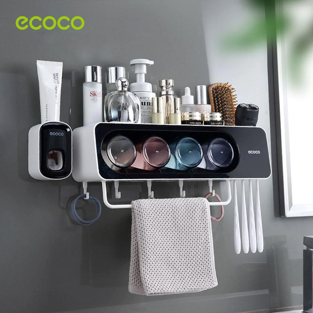 Ecoco Wall-Mounted Toothbrush Holder with 4 Cups and 4 Toothbrush Slots Toiletri