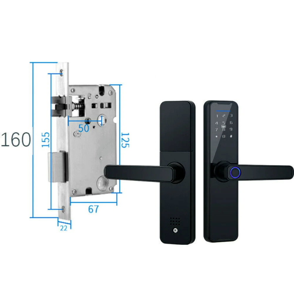 Tuya Home WIFI Smart Door Lock Biometric Fingerprint Smart Card Password Key USB