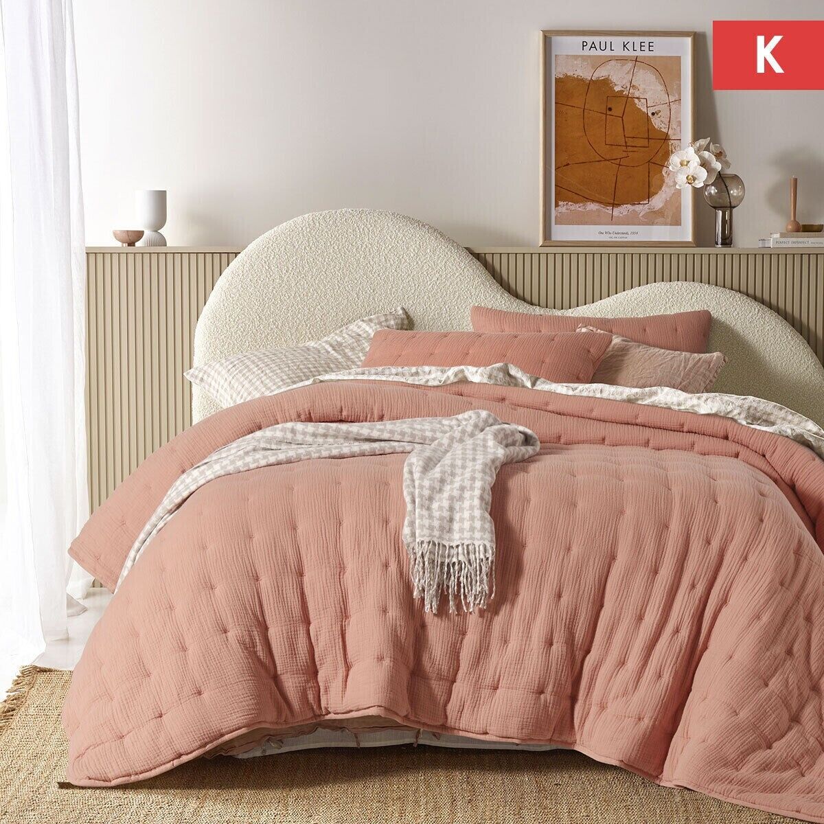 Vintage Design Homewares 3 Piece Hugo Cotton Gauze Quilted Comforter Set Clay Queen