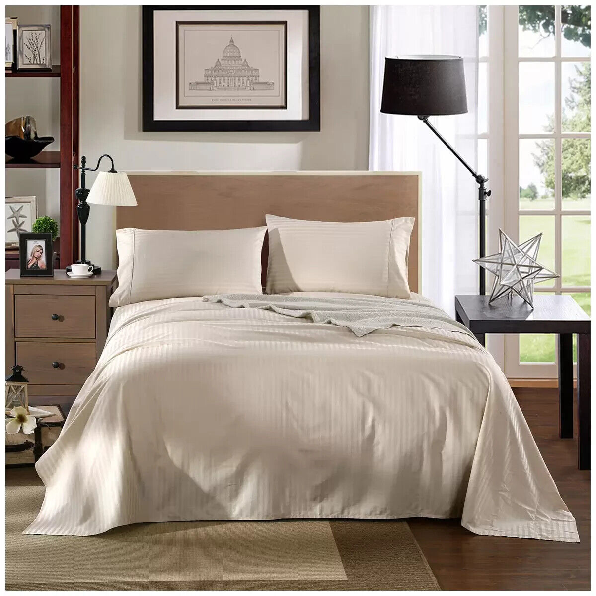 Kensington 1200TC Stripe Cotton Sheet Set Double Sand