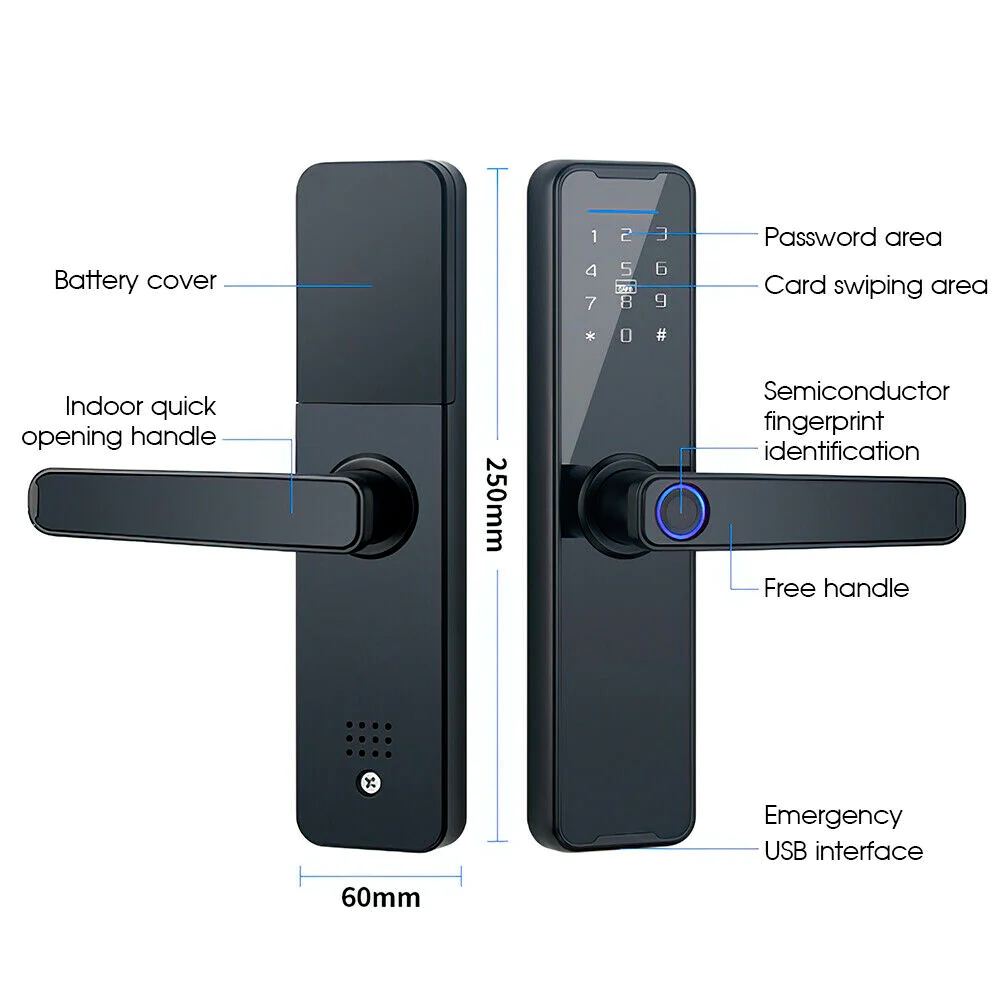 Tuya Home WIFI Smart Door Lock Biometric Fingerprint Smart Card Password Key USB
