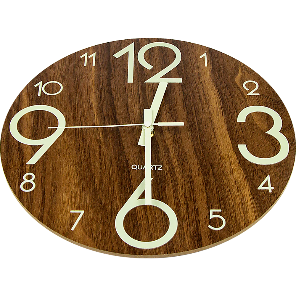 Glow In Dark Wall Clock Luminous Quartz Wooden Non Ticking Home Decor 12''/30cm