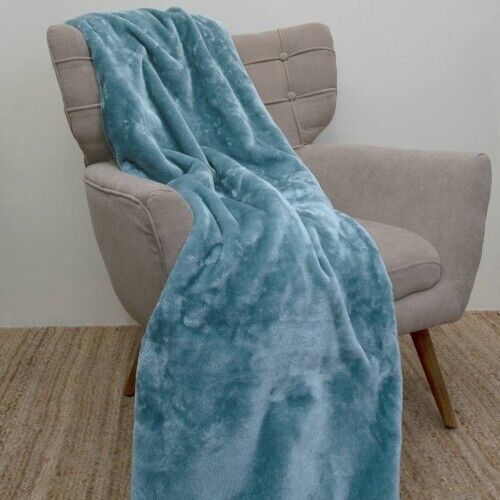 J.Elliot Home 450gsm Solid Faux Mink Blanket Steel Blue
