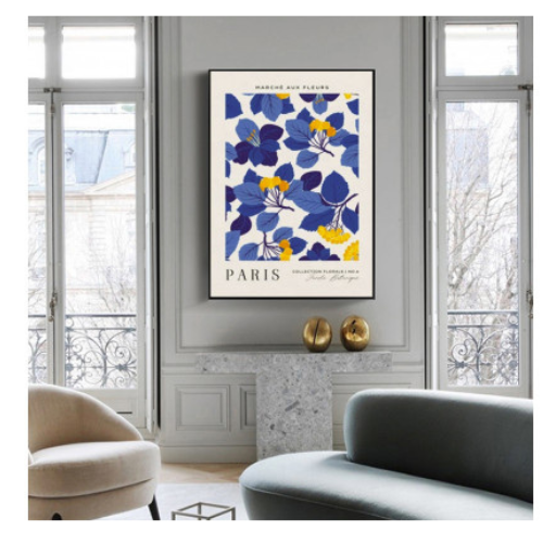 50cmx70cm Paris Flower Market Black Frame Canvas Wall Art