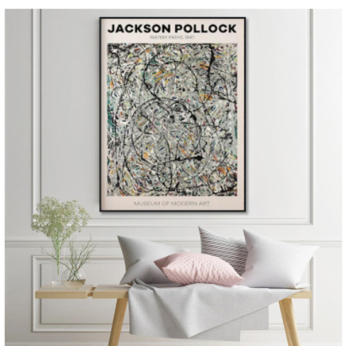 60cmx90cm Jackson Pollock Exhibition III Black Frame Canvas Wall Art