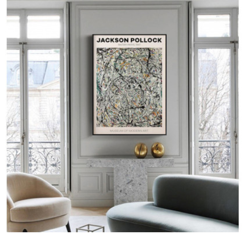 60cmx90cm Jackson Pollock Exhibition III Black Frame Canvas Wall Art