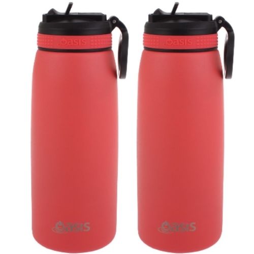 2x Oasis 780ml Stainless Steel Insulated Drink Bottle w/ Sipper Straw - Coral