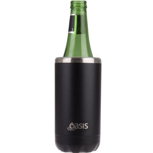 2 x Oasis Double Wall Vacuum Insulated Can Cooler Stainless Steel, 330ml - Black