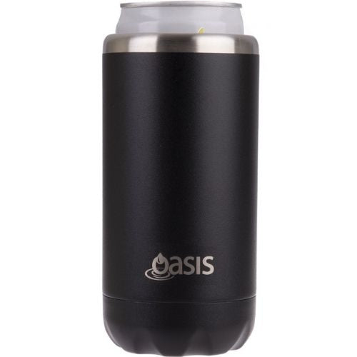 2 x Oasis Double Wall Vacuum Insulated Can Cooler Stainless Steel, 330ml - Black