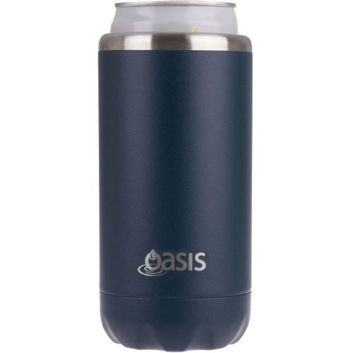 2 x Oasis Double Wall Vacuum Insulated Can Cooler Stainless Steel, 330ml - Navy