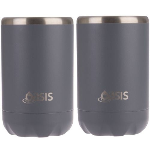 2 x Oasis Double Wall Vacuum Insulated Can Cooler Stainless Steel, 375ml - Steel