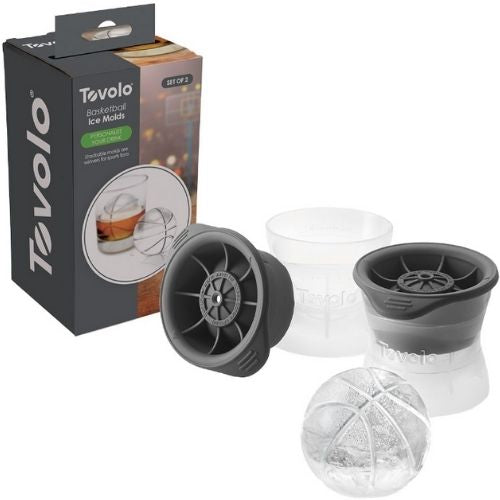 2 x Tovolo Ice Moulds Basketball-Shaped Ice Molds Silicone Ball Cubes - Charcoal