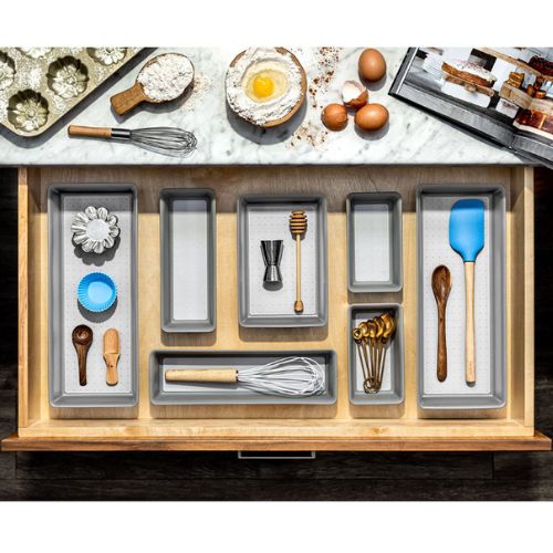 4x Madesmart Small Storage Bin Utensil Tray Kitchen Drawer Organiser - Soft Grey