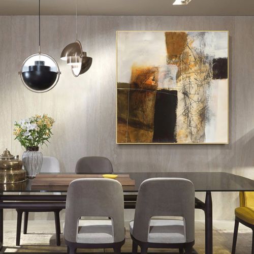 Abstract Gold Brown Painting Style Gold Frame Canvas Wall Art 70cmx70cm