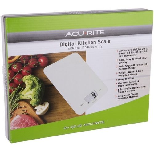 Acurite Large Slim Line Glass Digital Kitchen Food Measure Scale 1g/8kg White