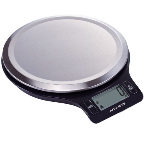 Acurite Round Stainless Steel Digital Scale 1g/5kg Kitchen Food Weighting Black