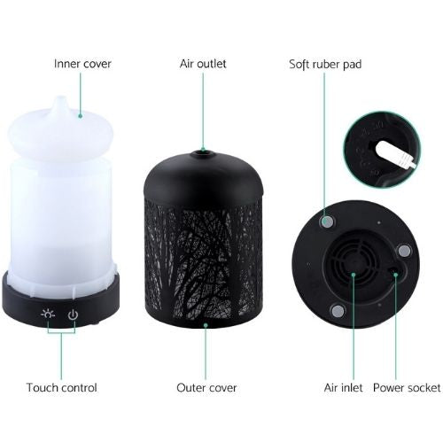 Aroma Diffuser Air Humidifier Aromatherapy LED Night Light Black Forest Pattern