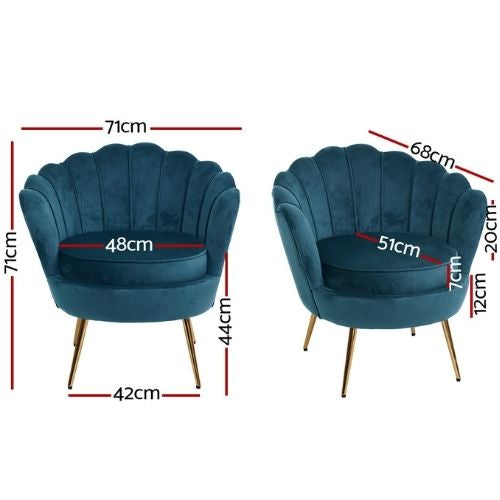 Artiss Armchair Lounge Sofa Chair Retro Accent Armchairs Shell Velvet - Navy