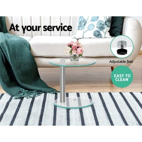 Artiss Coffee Table End Side Tables 2 Tier Bedside Furniture Tempered Glass Top