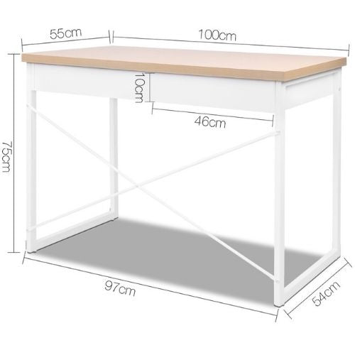 Artiss Office Computer Desk Wooden Drawers Metal Home Gaming Study Table - White