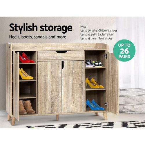 Artiss Shoe Cabinet Rack 120cm Shoes Storage Organiser Drawer Cupboard - Wood