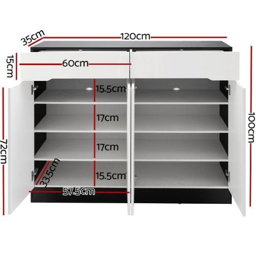 Artiss Shoe Cabinet Shoes Storage Rack High Gloss Cupboard with 2 Top Drawers