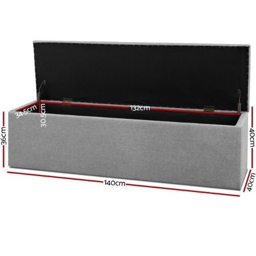 Artiss Storage Ottoman LARGE Blanket Box Fabric Rest Chest Toy Foot Stool - Grey