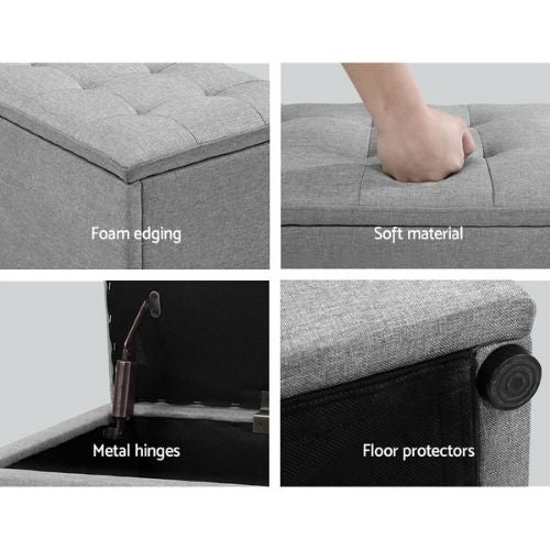Artiss Storage Ottoman LARGE Blanket Box Fabric Rest Chest Toy Foot Stool - Grey