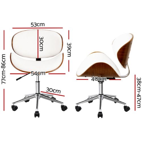 Artiss Wooden Office Chair Computer PU Leather Desk Chairs Cushioned Seat, White