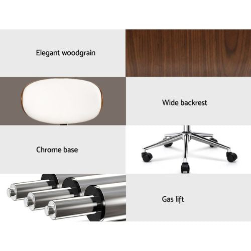 Artiss Wooden Office Chair Computer PU Leather Desk Chairs Cushioned Seat, White